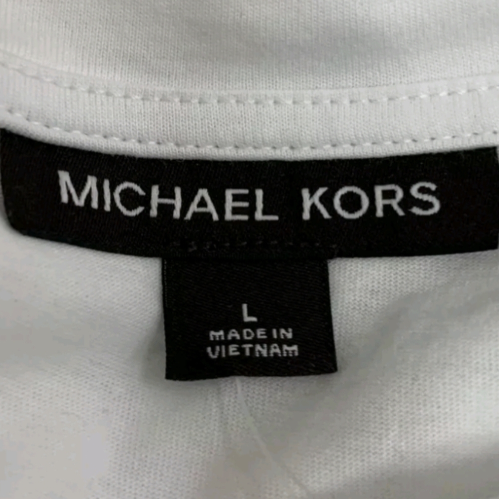 Michael Kors Gray/White MK Logo Crew Neck T Shirt Size L NWT MSRP $69.50 - Picture 4 of 6